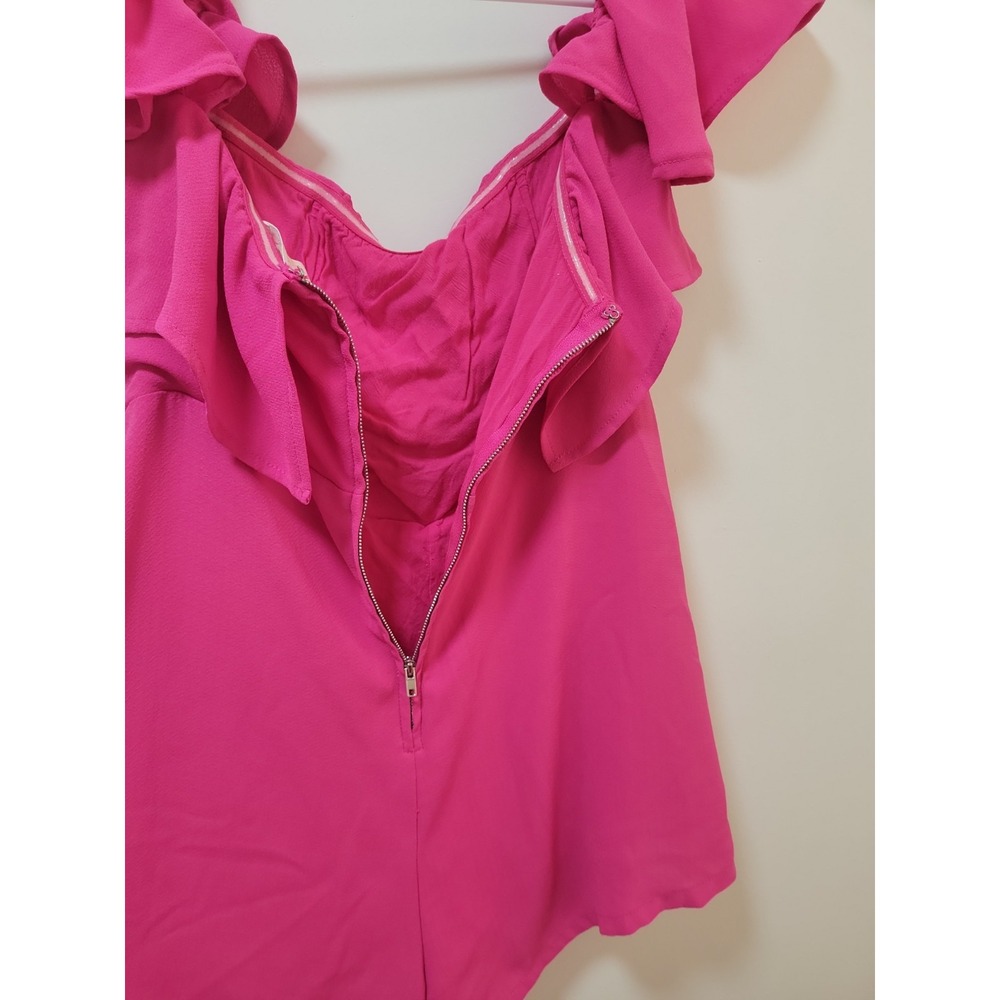 Luxxel Pink Off-Shoulder Ruffle Chiffon Lined Romper M Flutter Sleeve Back Zip - Picture 3 of 10